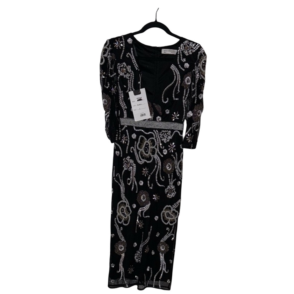 Mac DUGGAL middi Elegant Black and Silver Embellished Dress new size 2 - Picture 1 of 11